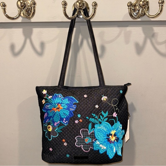 NWT - Vera Bradley Embroidered Denim Navy Small Tote - Picture 1 of 10
